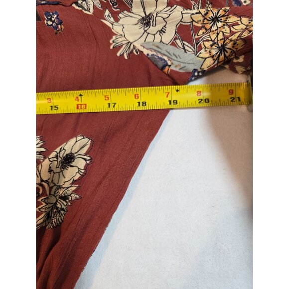 Angie Rust Floral Print Off-Shoulder Romper With Bell Sleeves & Waist Tie Size M - Picture 9 of 15